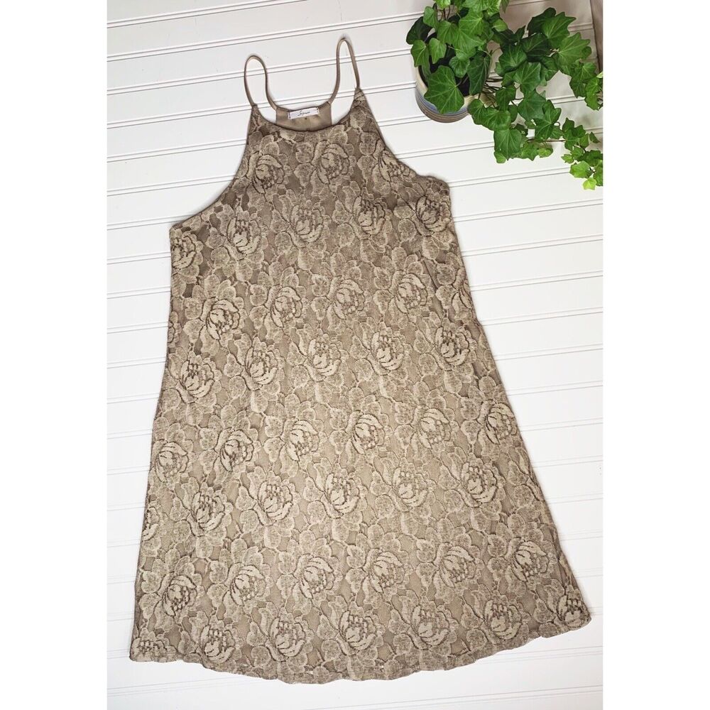 GS - Tan Floral Lace Dress Above The Knee Racerback Spaghetti Straps